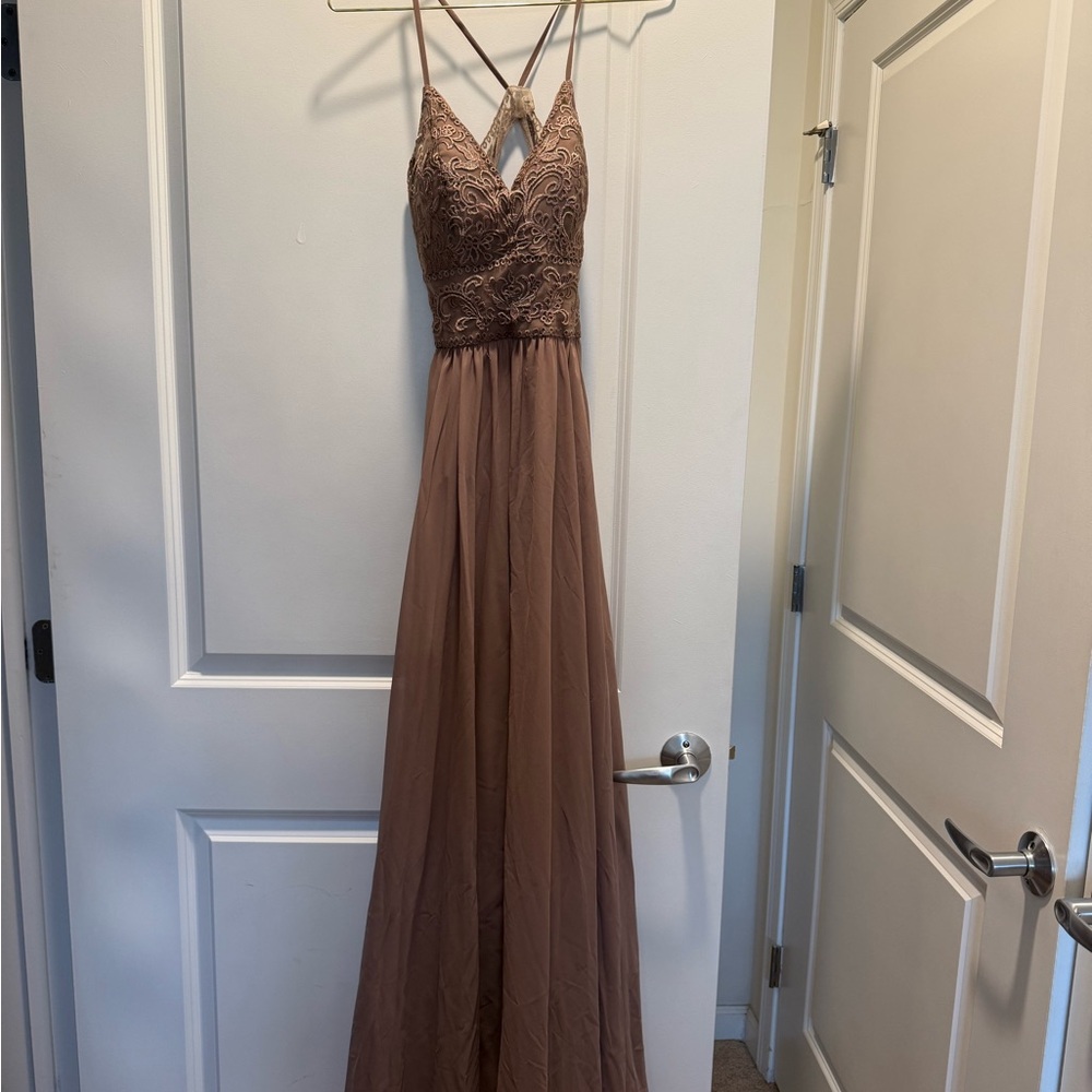 Brown Ruched Maxi Dress with Spaghetti Straps